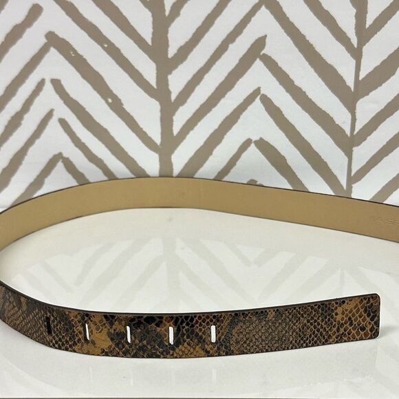 Via Spiga Brown Snake Print Belt Gold Logo Hardware Size M - Picture 4 of 6